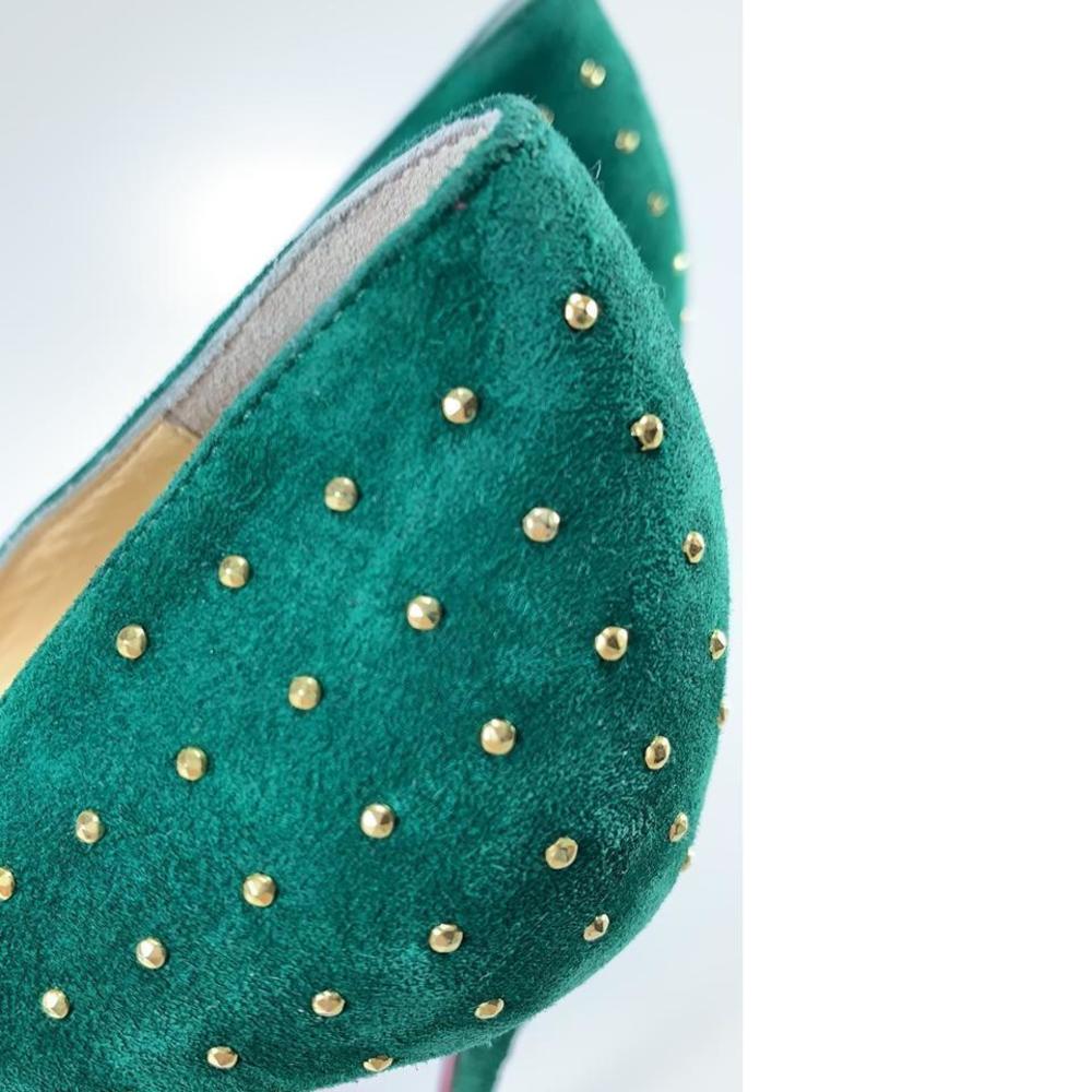 Pigalle Follies Studded Canopee Green 100mm Pumps Heels D801 - Picture 11 of 12